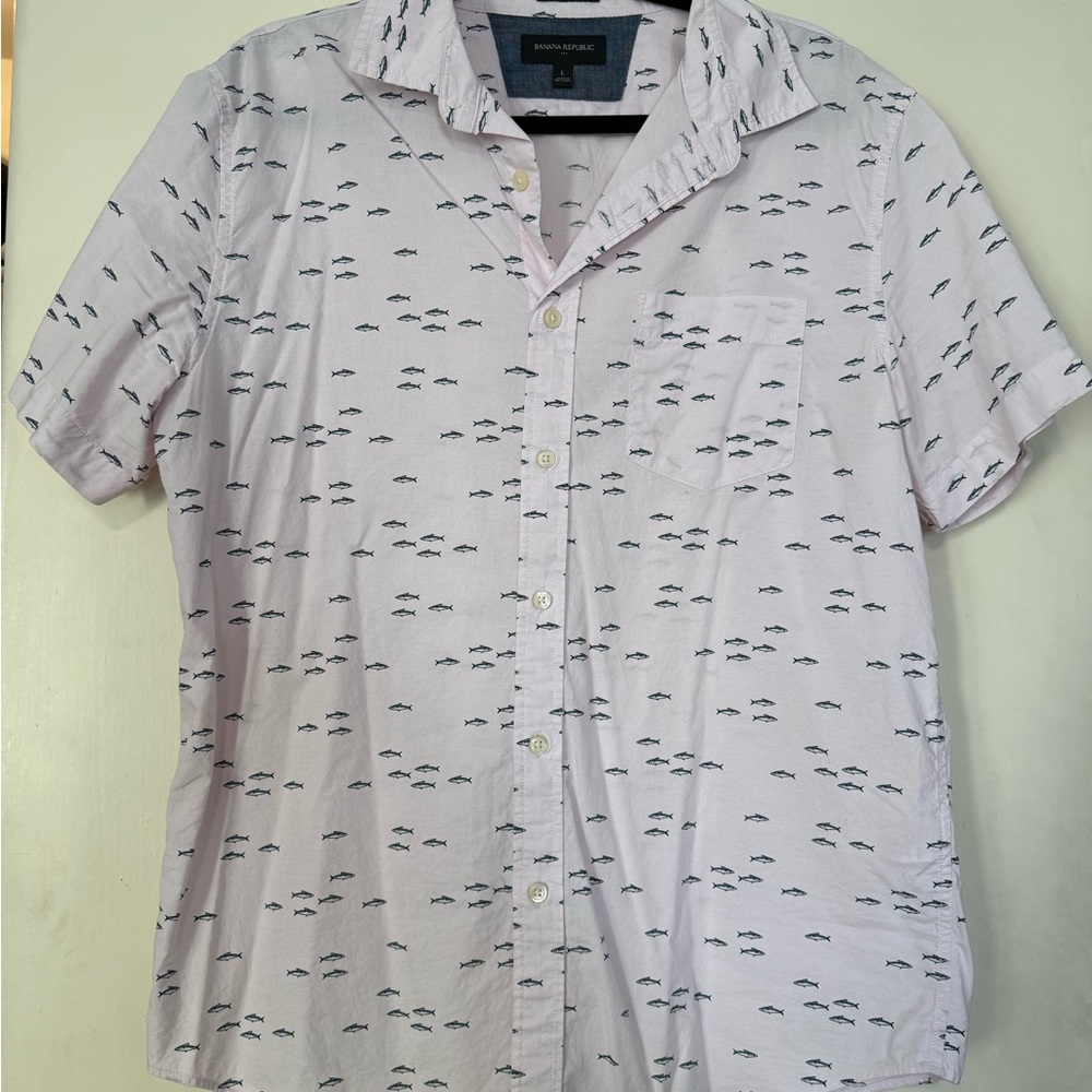 Banana Republic Light Pink Fish Print Shirt